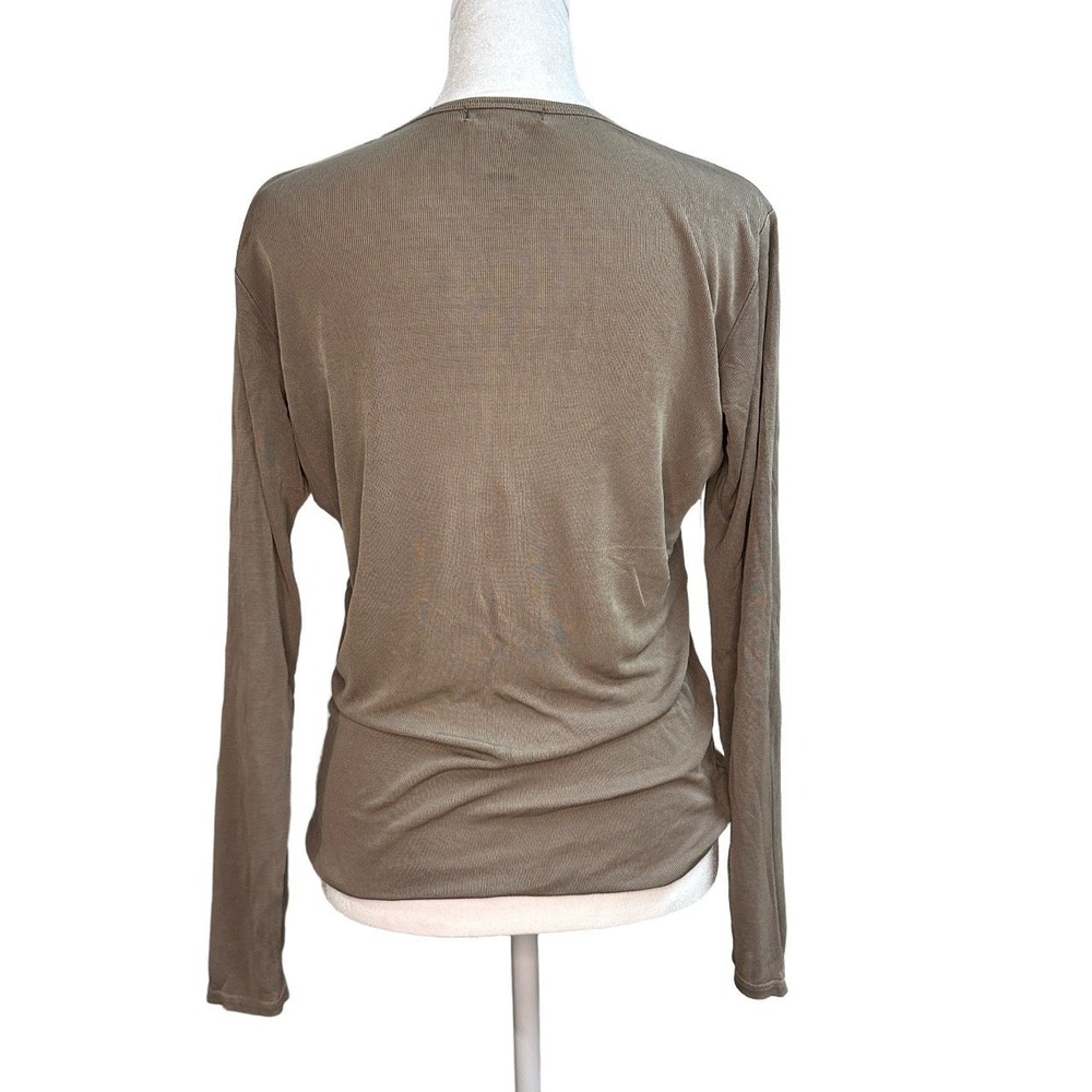 Banana Republic Women Medium Taupe 100% Silk Knit Long‎ Sleeve Crew Neck Top 90s - Picture 6 of 6